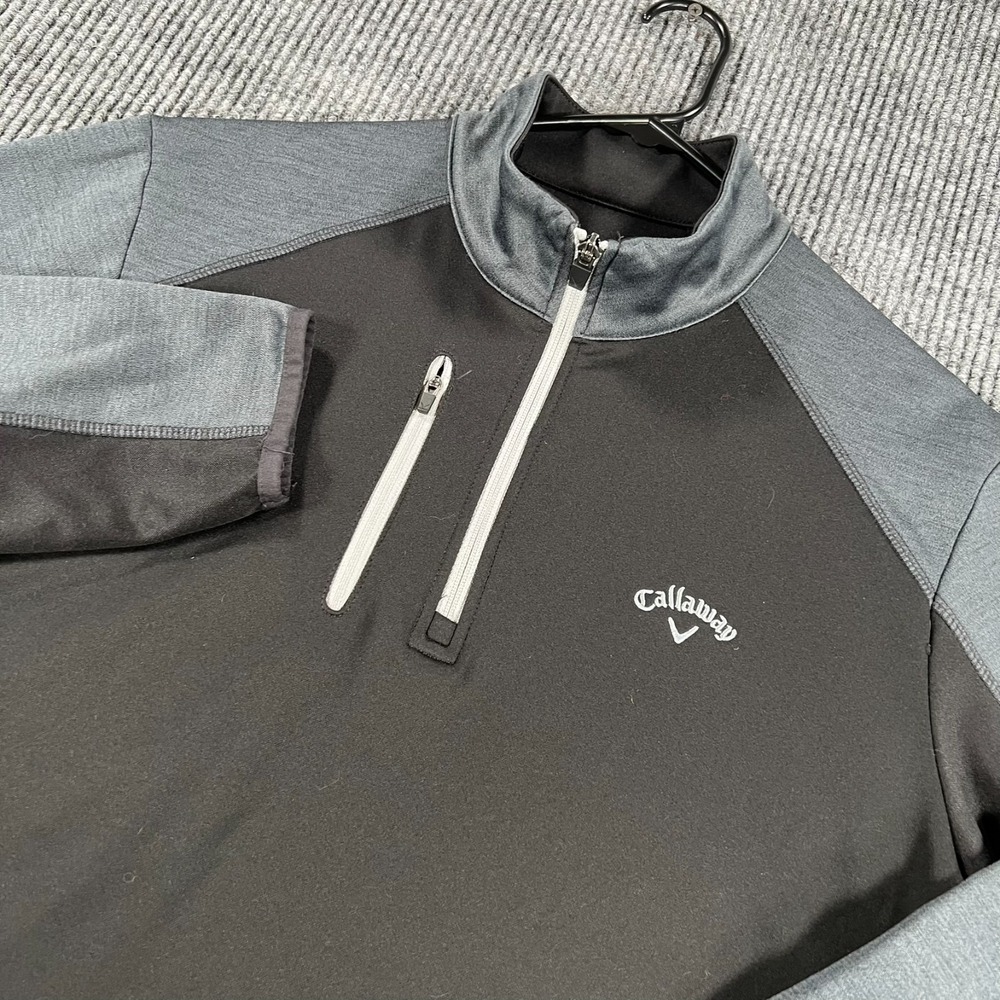 Callaway Pullover Sweatshirt Mens Medium Black Gray Long Sleeve 1/4 Zip Golf
